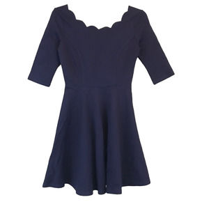 Lulus Womens Scallop Dress Size Small Navy‎ Blue 1/2 Sleeves Stretch Side Zip